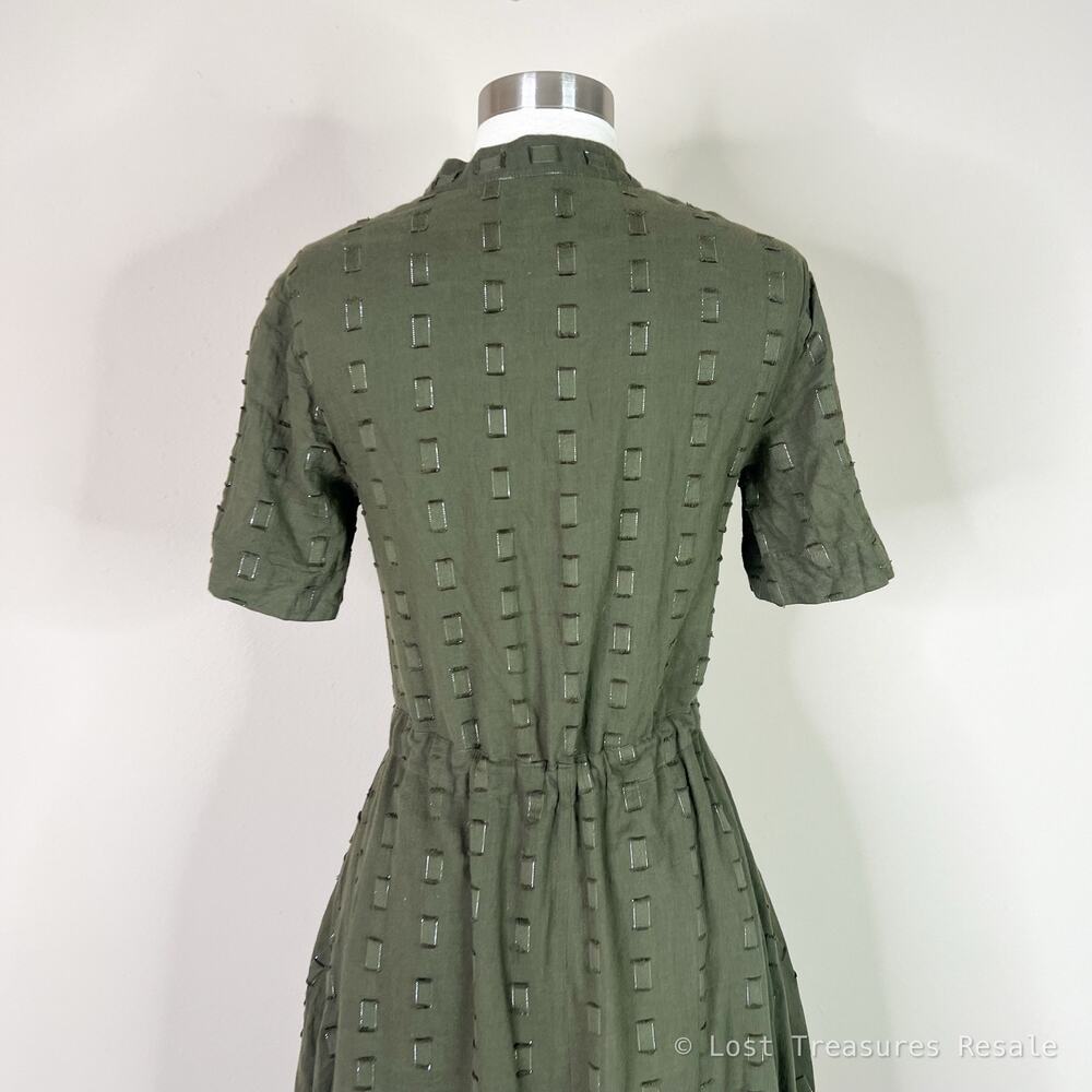 Never A Wallflower | Kelli Olive Green Textured Cotton Tassel Tie Maxi Dress XS - Picture 9 of 12